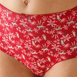 Slip En Shorty<Blancheporte Maxislip in stretchkatoen met "panter" print - Set van 4 rood