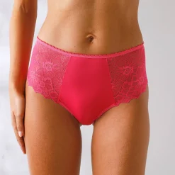 Slip En Shorty<Blancheporte Maxislip met hoge taille in microvezel en rekbare kant - set van 2 fuchsia + ivoorkleur