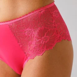 Slip En Shorty<Blancheporte Maxislip met hoge taille in microvezel en rekbare kant - set van 2 fuchsia + ivoorkleur