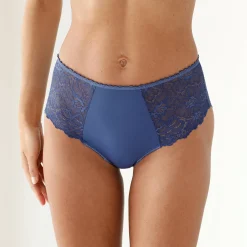 Slip En Shorty<Blancheporte Maxislip met hoge taille in microvezel en rekbare kant - set van 2 zwart + blauw