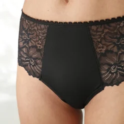 Slip En Shorty<Blancheporte Maxislip met hoge taille in microvezel en rekbare kant - set van 2 zwart + blauw