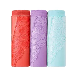 Slip En Shorty<Blancheporte Maxislip met kant - set van 3 lichtblauw + koraal + lavendel