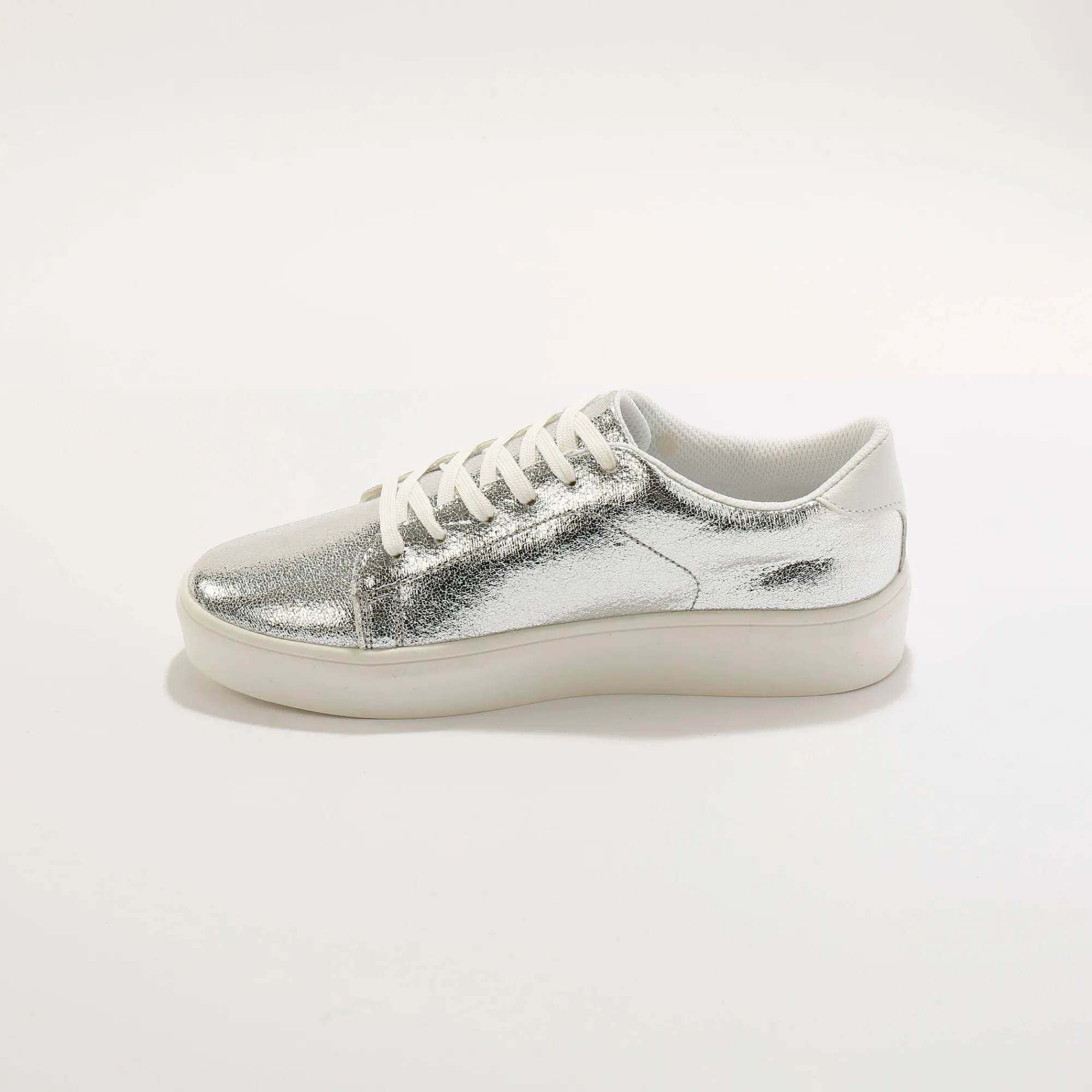 Feestelijke Schoenen|Baskets En Sneakers<Blancheporte Metallic sneakers met veters zilverkleurig