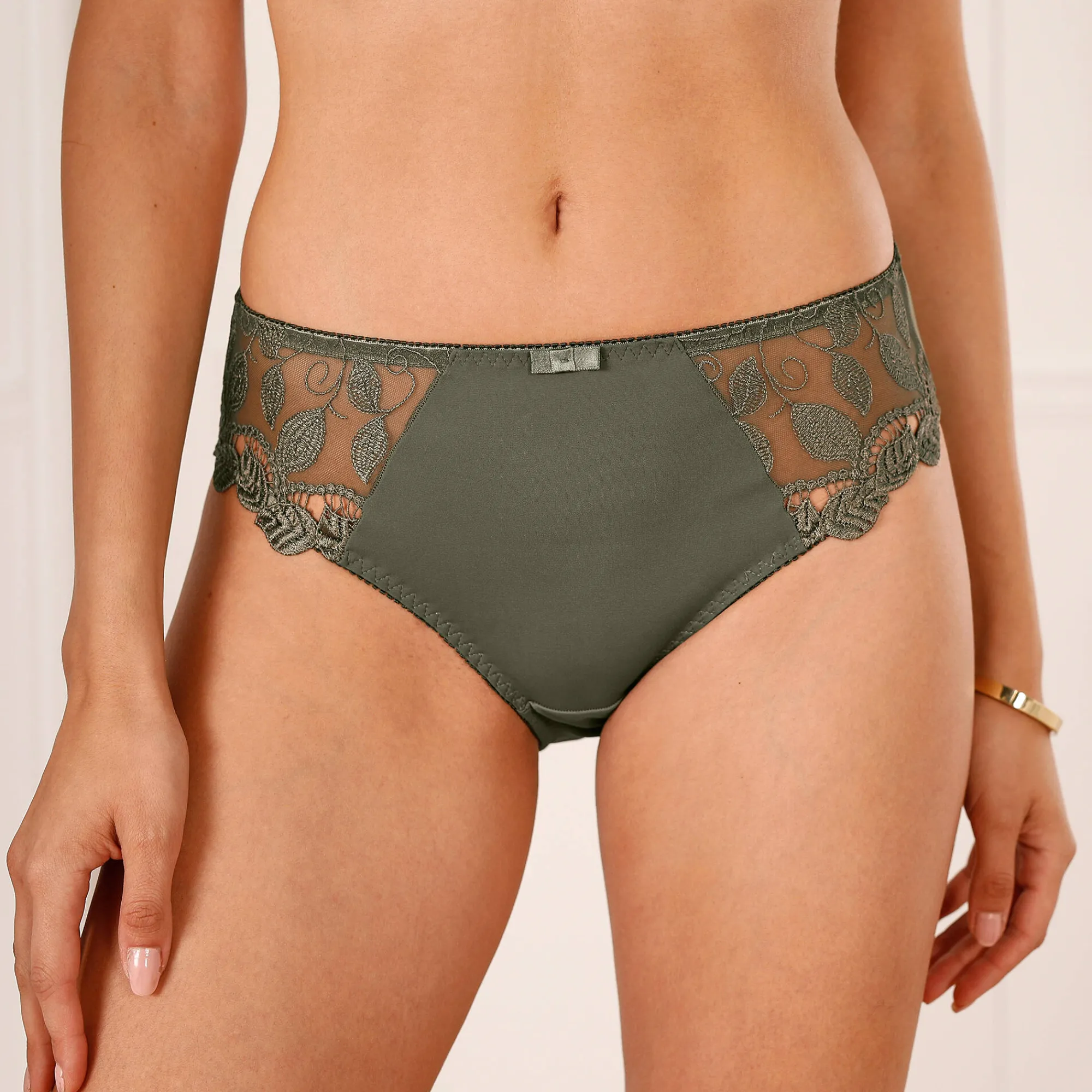 Slip En Shorty<Confidence Lingerie Microvezel slipje met guipurekant Rima - set van 2 kaki