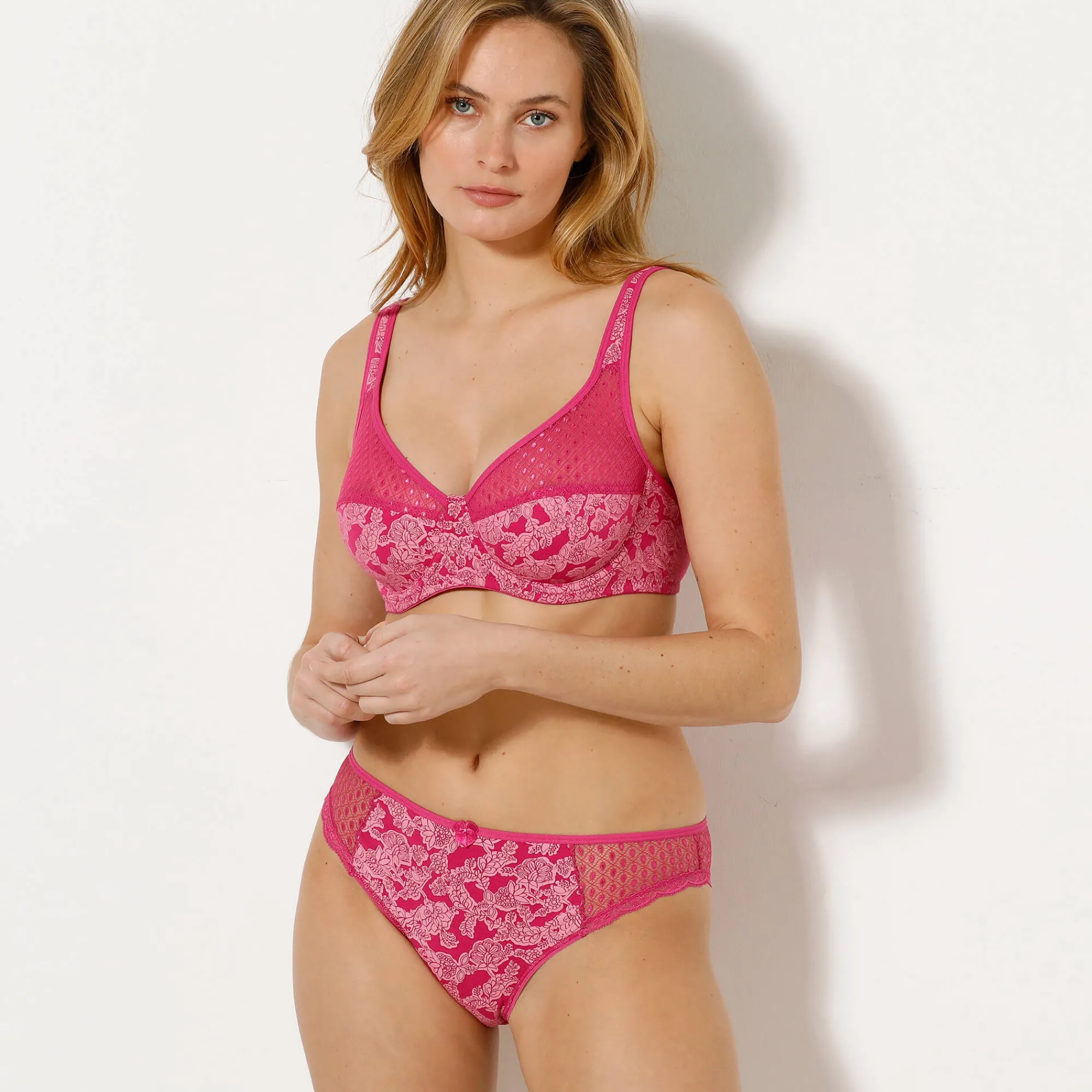 Slip En Shorty<Confidence Lingerie Midislip in bedrukte katoenkant Tropéa - set van 4 roze + geel