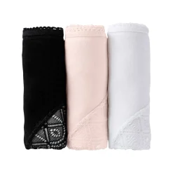 Slip En Shorty<Blancheporte Midislip in effen stretchkatoen en kant - set van 3 zwart + nude + wit