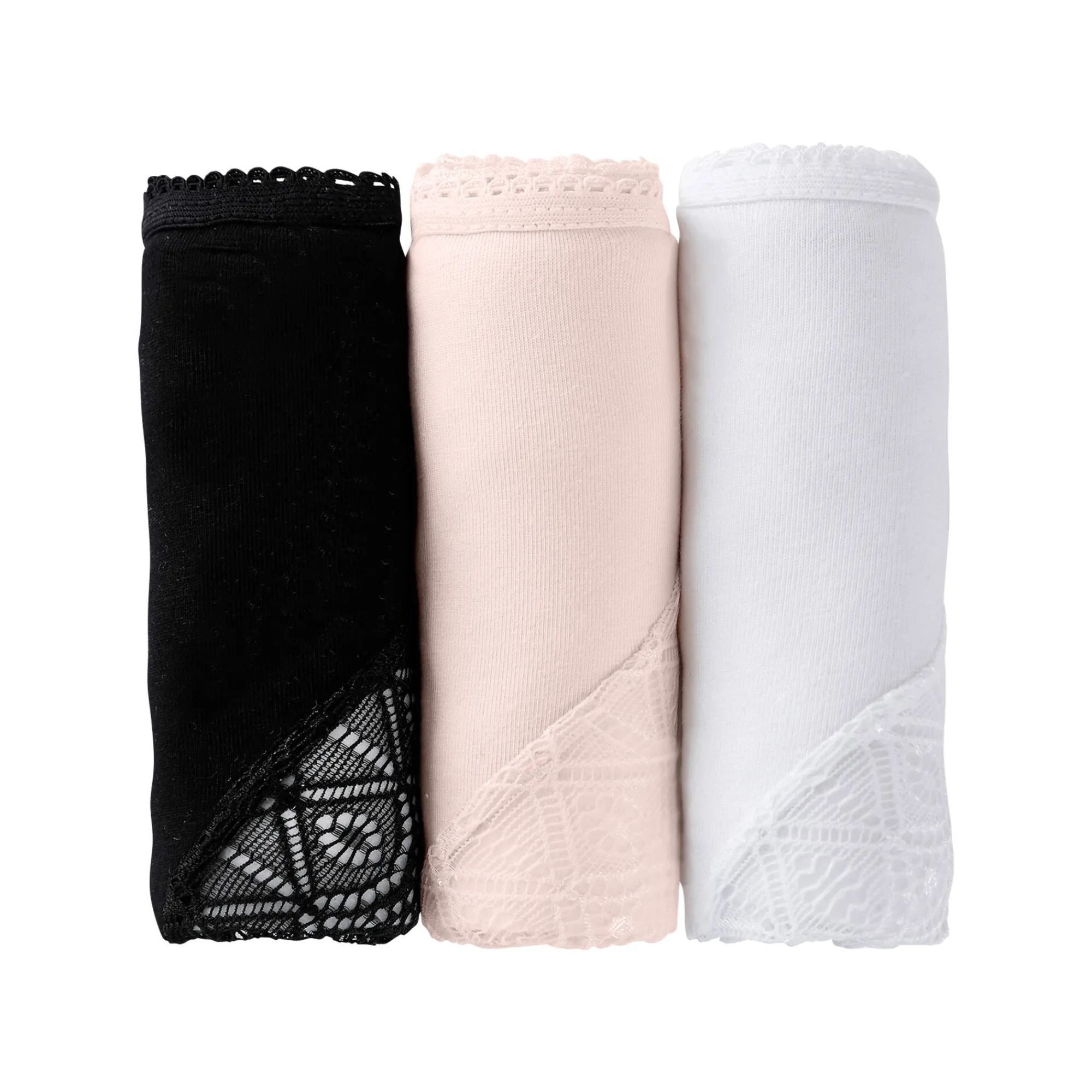Slip En Shorty<Blancheporte Midislip in effen stretchkatoen en kant - set van 3 zwart + nude + wit
