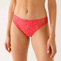 Slip En Shorty<Confidence Lingerie Midislip in kant en katoen, effen en met stippenprint, Tropea - set van 4 roze