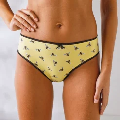 Slip En Shorty<Blancheporte Midislip in katoen bedrukt met bijpassende bijenmotieven - set van 4 zwart / geel