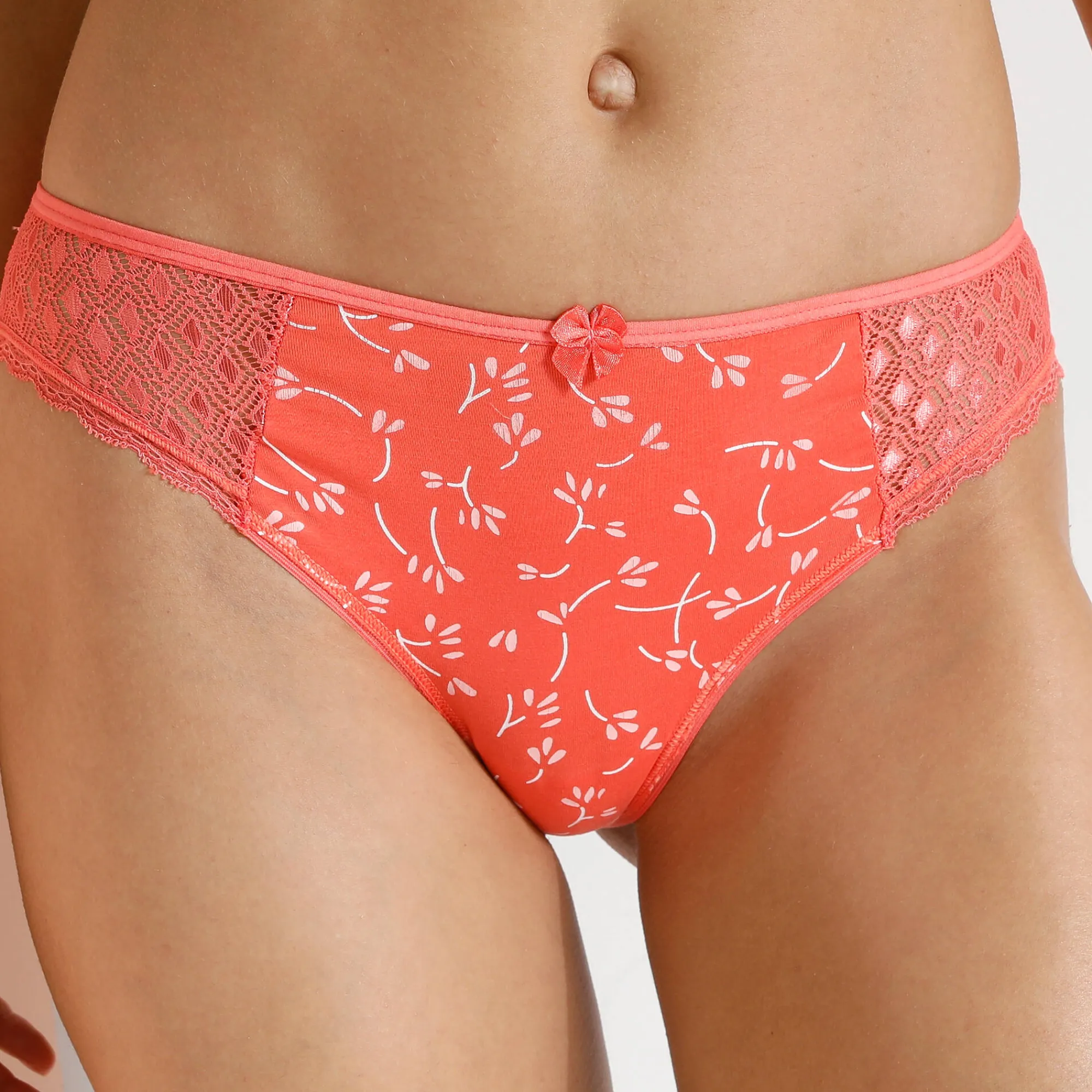 Slip En Shorty<Blancheporte Midislip in katoen en kant met bloemenprint Coria - set van 2 koraal