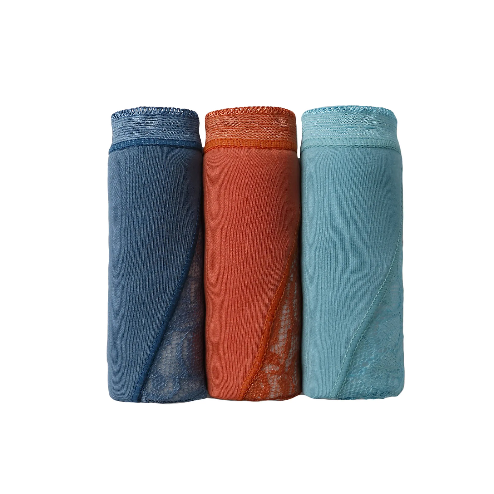 Slip En Shorty<Blancheporte Midislip met kant - set van 3 oranje + blauw + eendenblauw