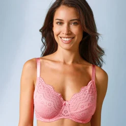 Beha<Confidence Lingerie Minimizerbeha in ajourtricot Osilio, met flexibele beugels roze