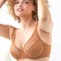 Beha<Confidence Lingerie Minimizerbeha in geborduurde microvezel en tule Antioco - met flexibele beugels hazelnoot