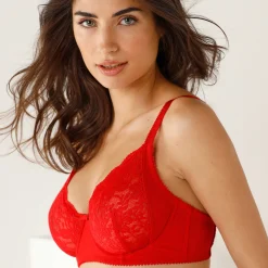 Beha<Confidence Lingerie Minimizerbeha in kant en rekbare tule Guspini - met beugels rood