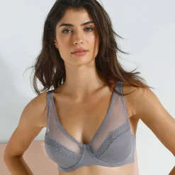 Beha<Confidence Lingerie Minimizerbeha in microvezel en tule Paia, met beugels grijs