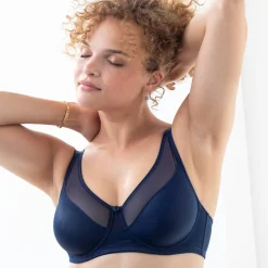 Beha<Blancheporte Minimizerbeha in tricot en tule met beugels marine