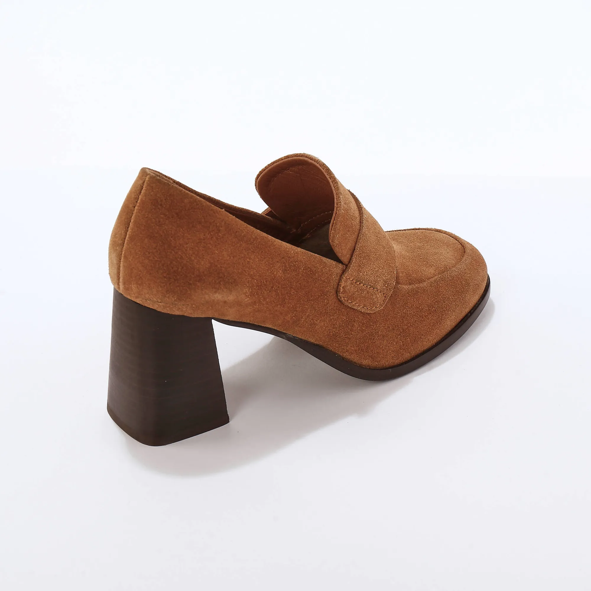 Derby's En Mocassins|Schoenen<Blancheporte Mocassins in splitleer, met hak karamel