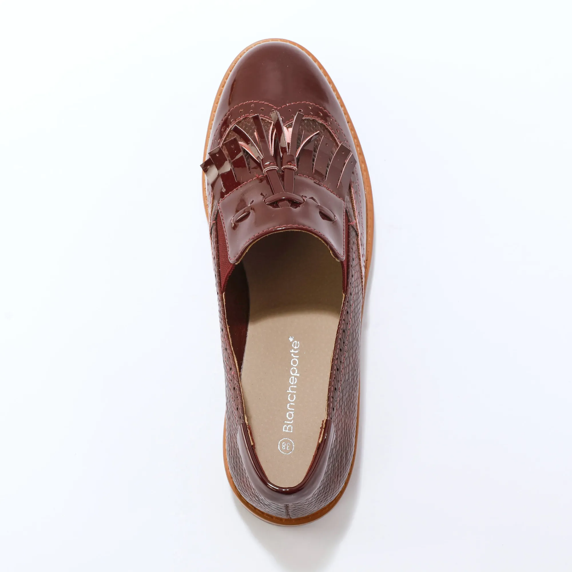Derby's En Mocassins|Schoenen<Blancheporte Mocassins met pompons en franjes bordeaux