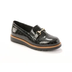 Feestelijke Schoenen|Derby's En Mocassins<Blancheporte Mocassins met sleehak - gelakt kroko-effect zwart