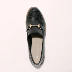 Feestelijke Schoenen|Derby's En Mocassins<Blancheporte Mocassins met sleehak - gelakt kroko-effect zwart