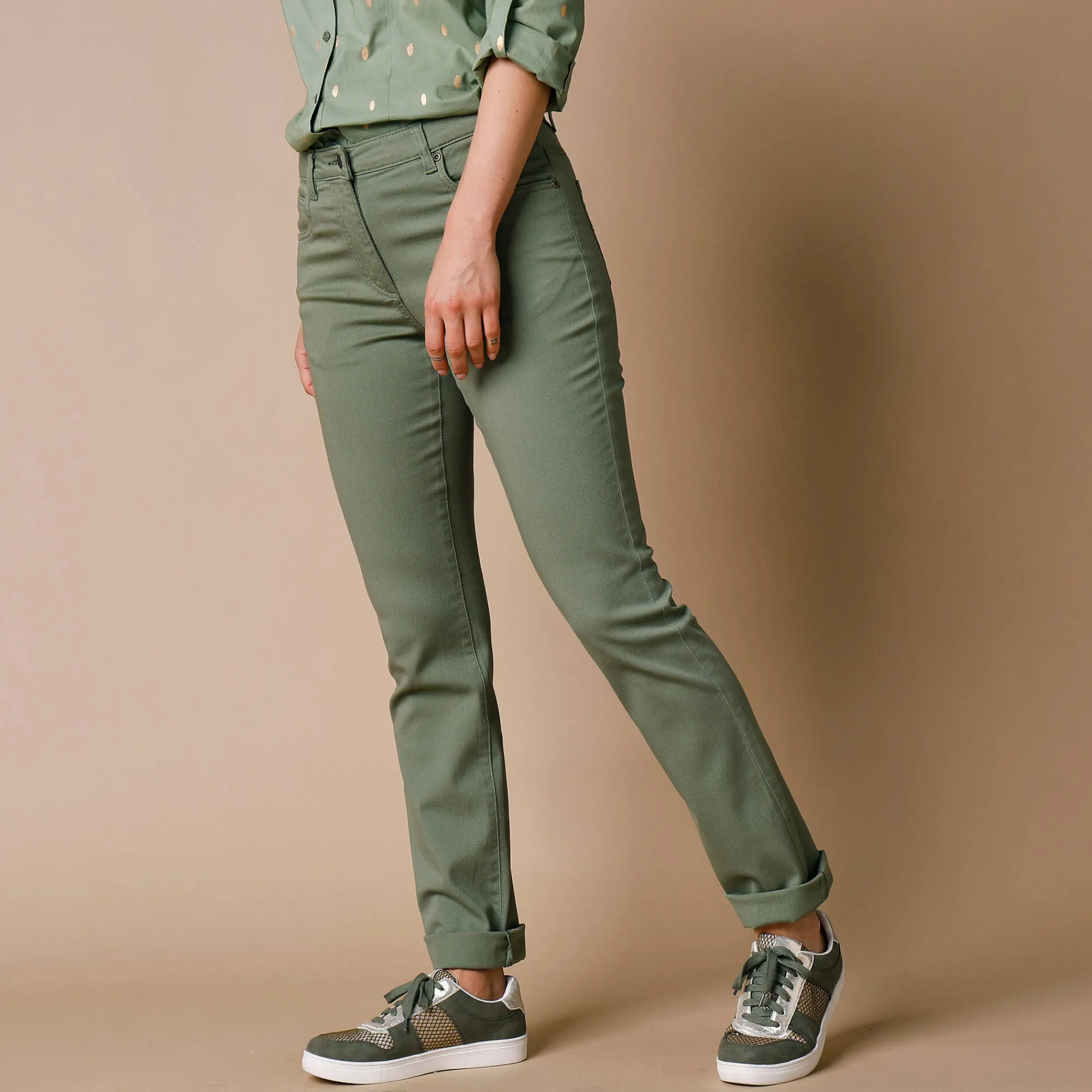 Broek<Blancheporte Modellerende broek met 5 zakken mosgroen