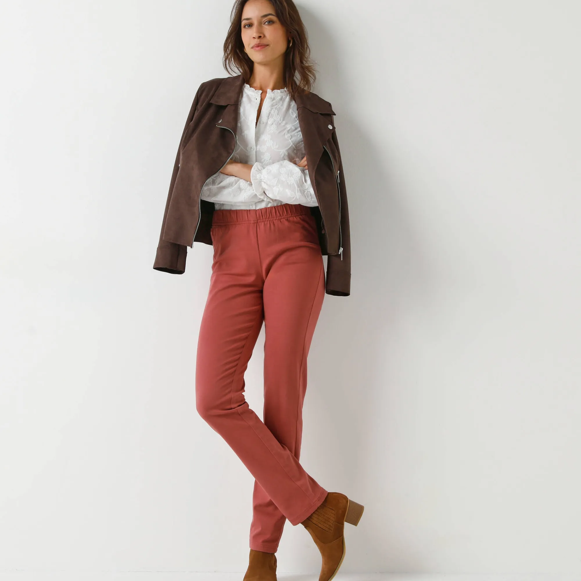 Broek<Blancheporte Modellerende broek met 'platte buik' effect en elastische taille terracotta
