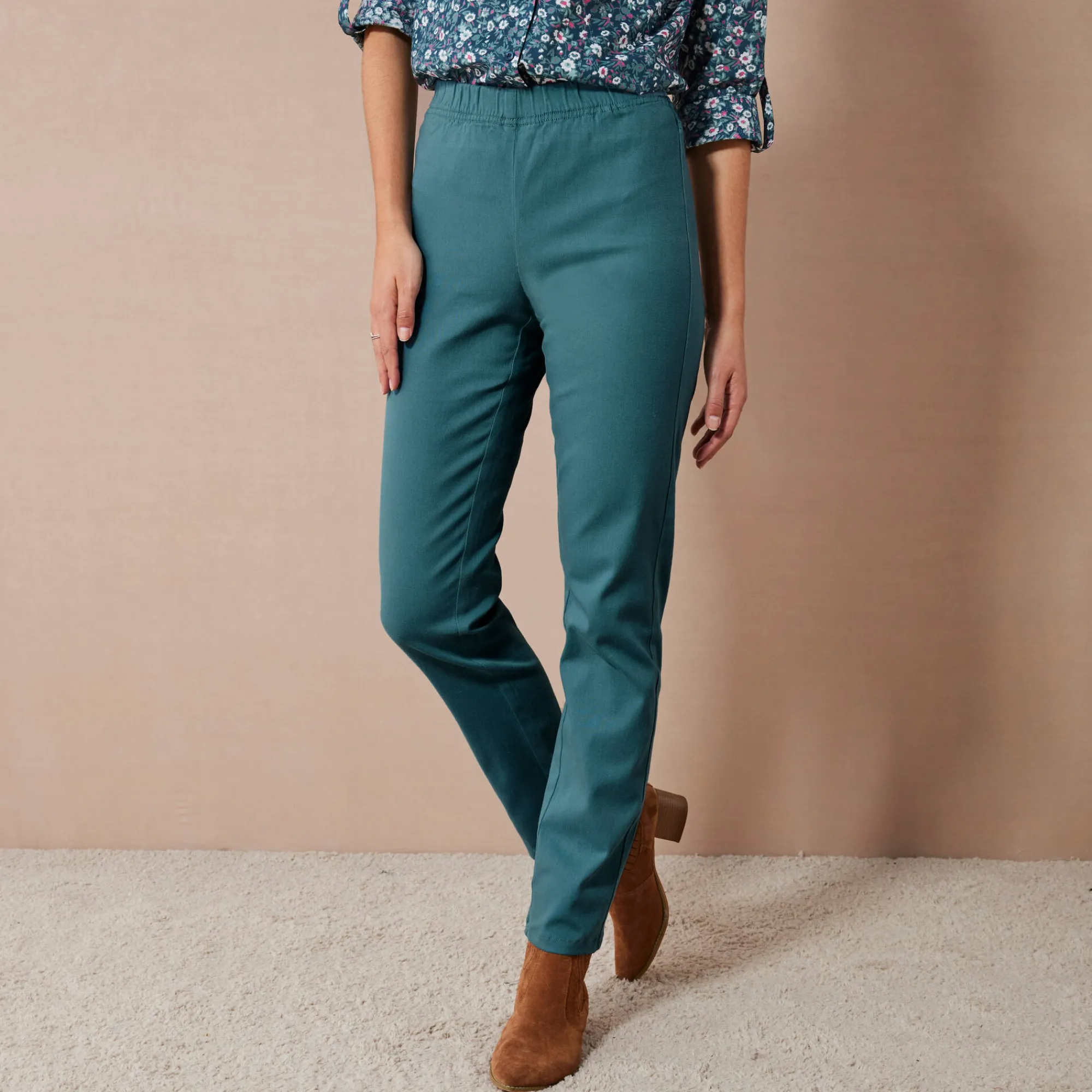 Broek<Blancheporte Modellerende broek met 'platte buik' effect en elastische taille eendenblauw
