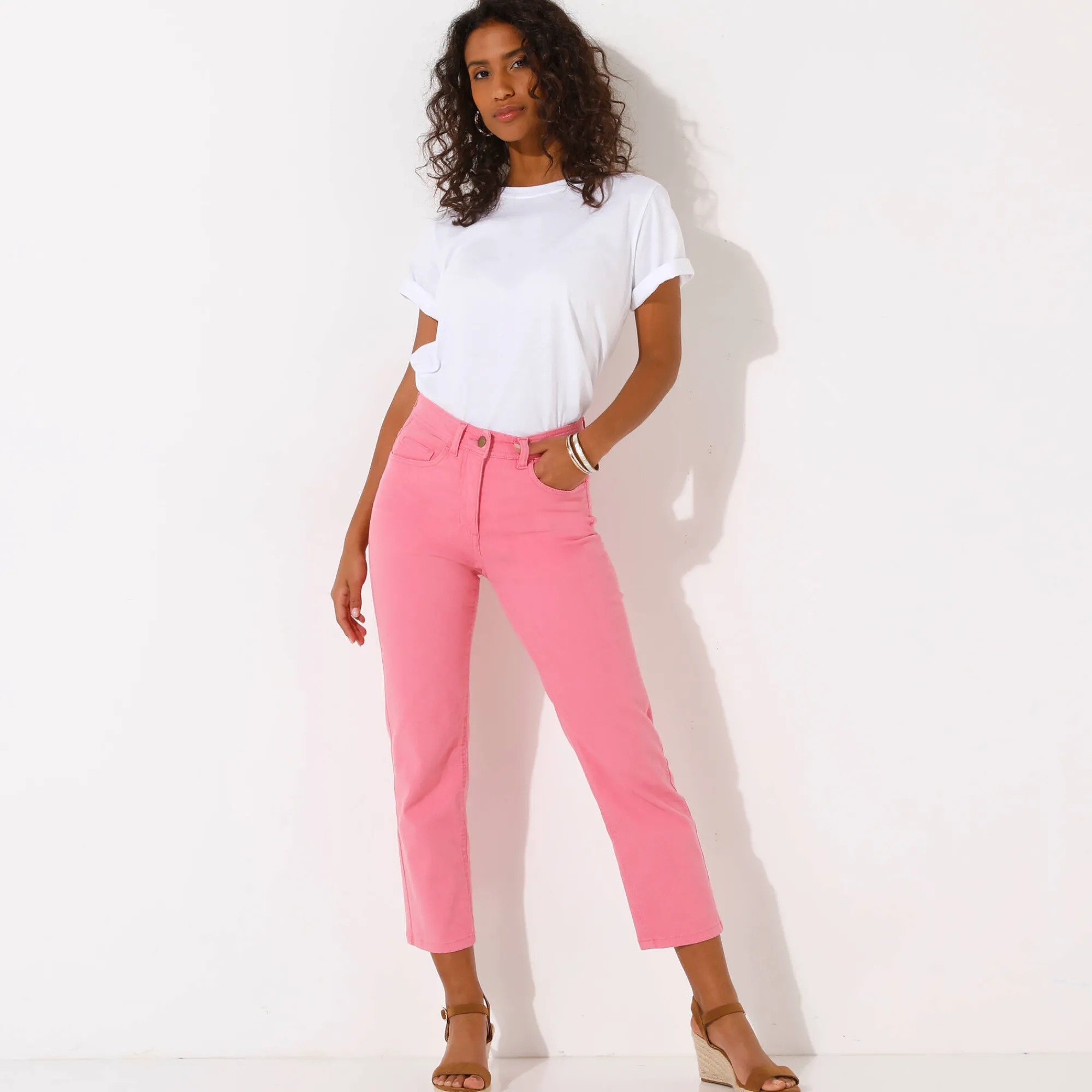 Broek<Blancheporte Modellerende rechte 7/8-broek, corrigerende versteviging roze