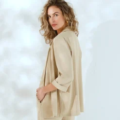Jas En Mantel|Jurk<Blancheporte 3/4-mouwen jas van vloeiende crêpe beige