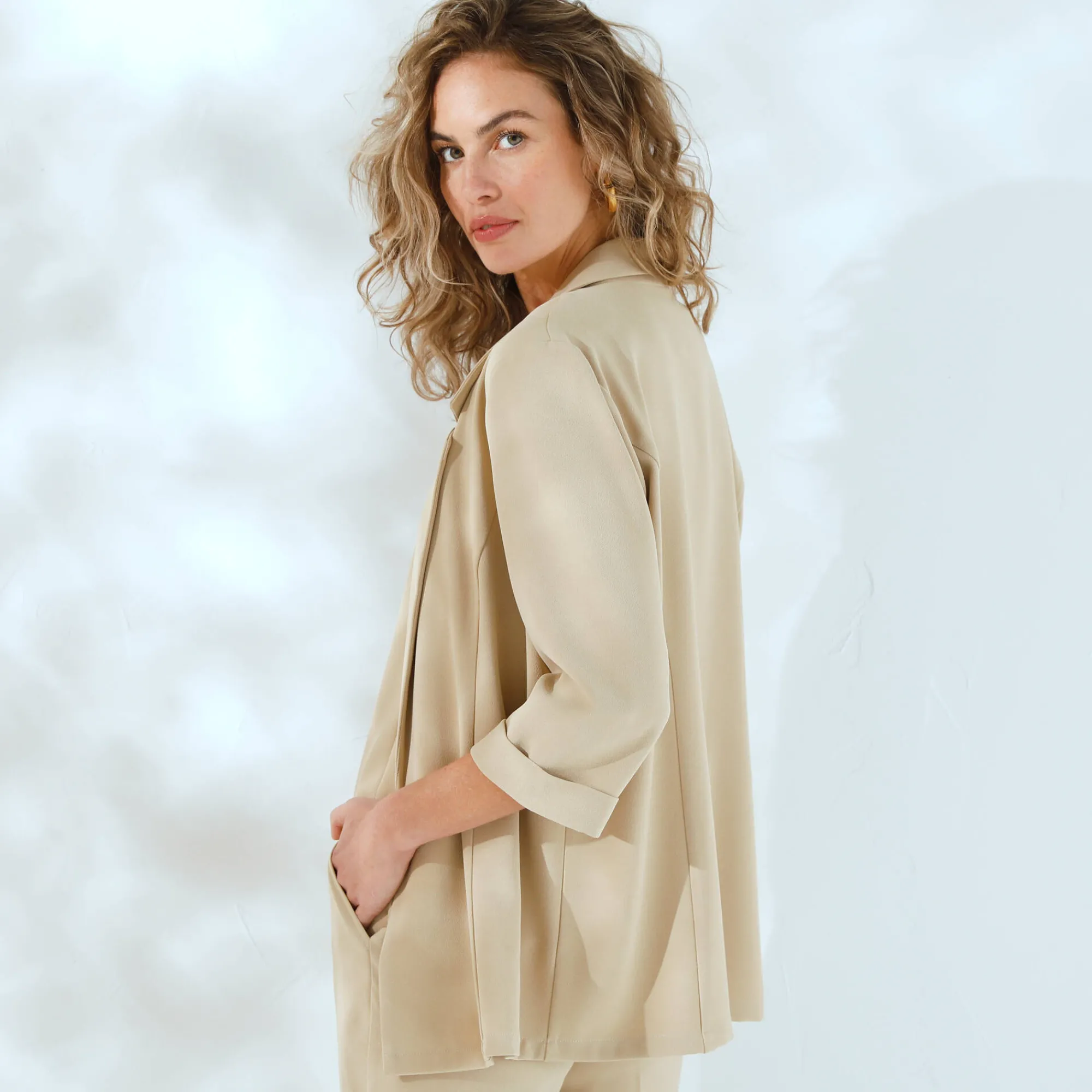 Jas En Mantel|Jurk<Blancheporte 3/4-mouwen jas van vloeiende crêpe beige