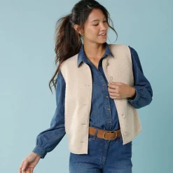 Jas En Mantel<Blancheporte Mouwloos jasje in lusjestricot, voor kleine lengtes grijsbeige