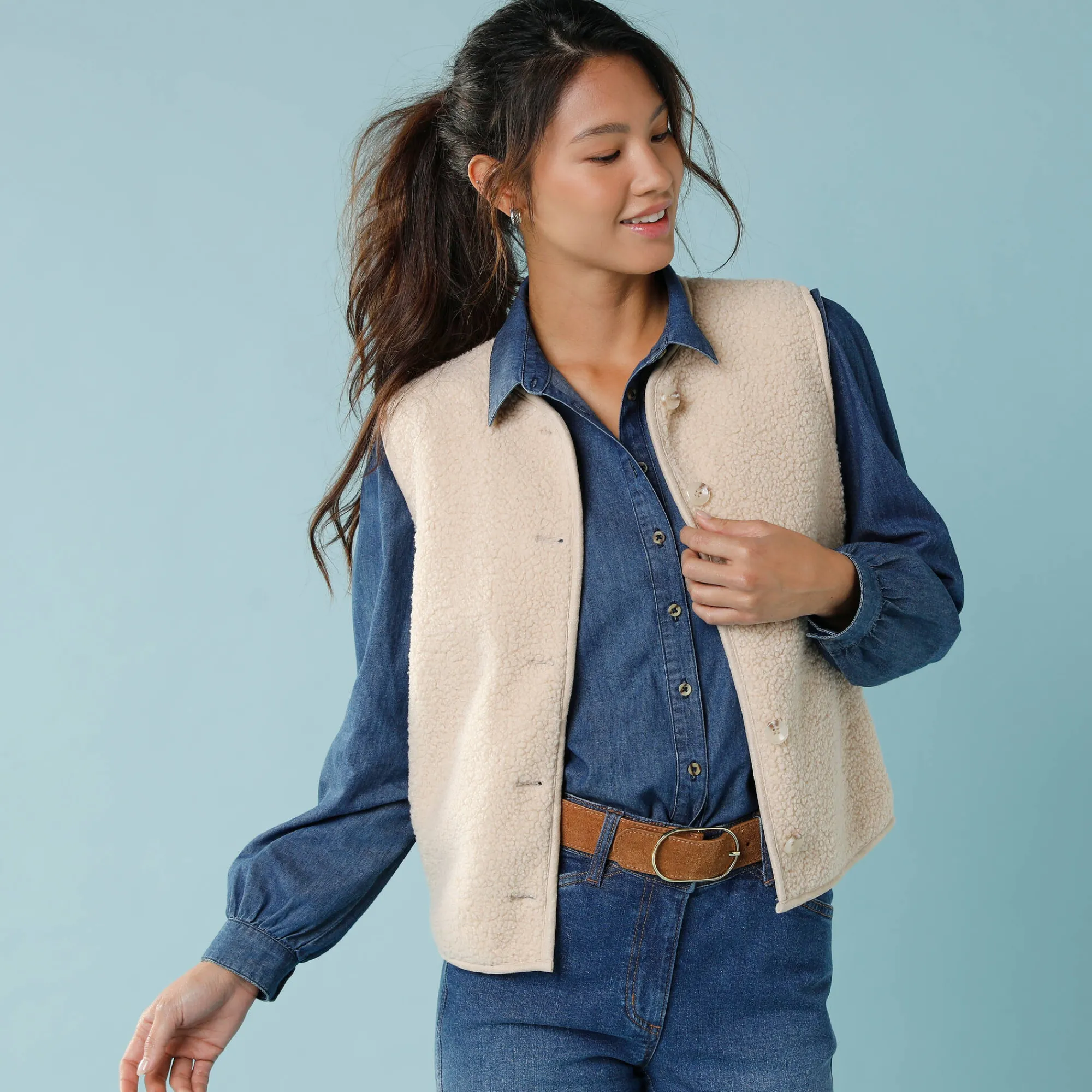 Jas En Mantel<Blancheporte Mouwloos jasje in lusjestricot, voor kleine lengtes grijsbeige