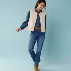 Jas En Mantel<Blancheporte Mouwloos jasje in lusjestricot, voor kleine lengtes grijsbeige