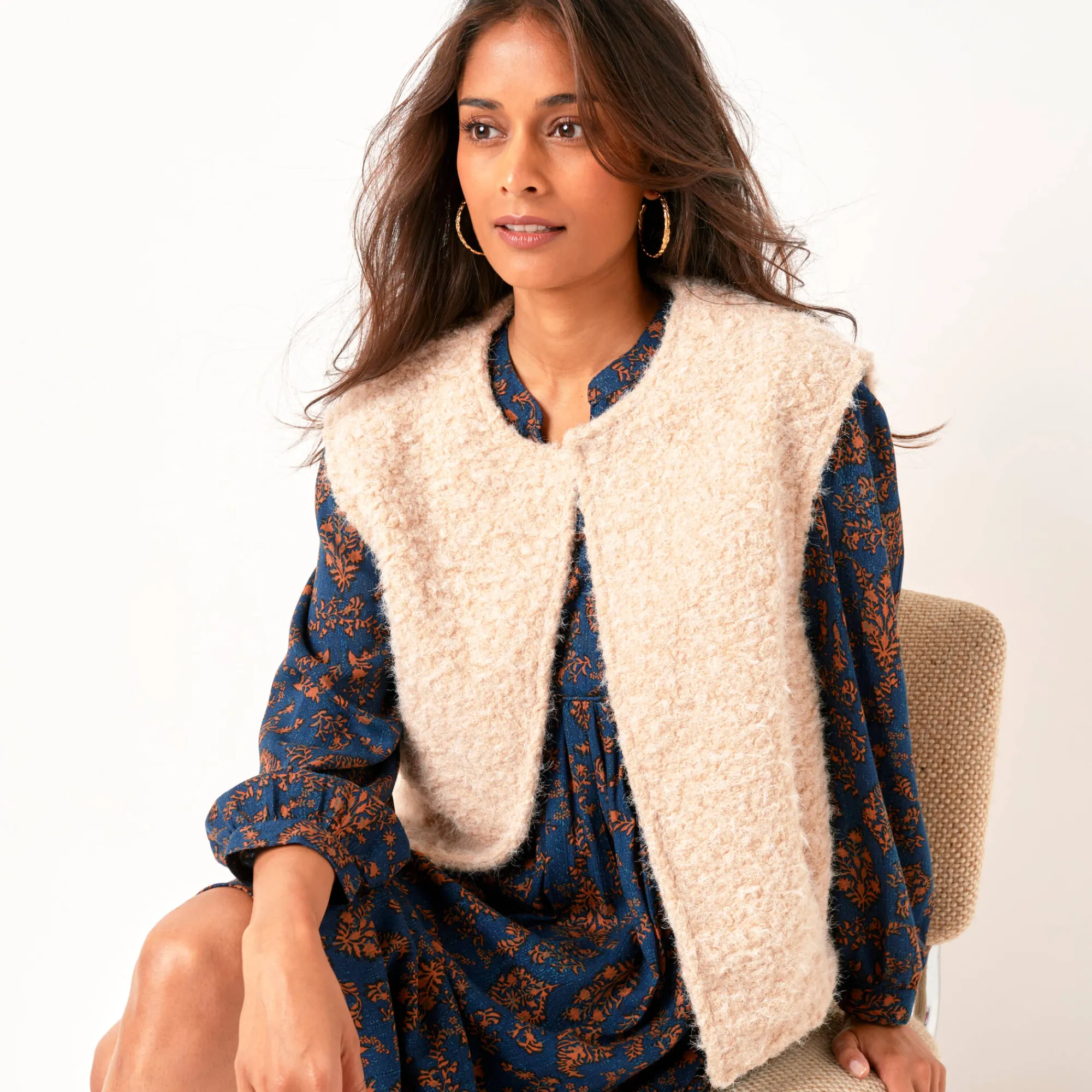 Jas En Mantel<Blancheporte Mouwloos jasje, lusjestricot beige