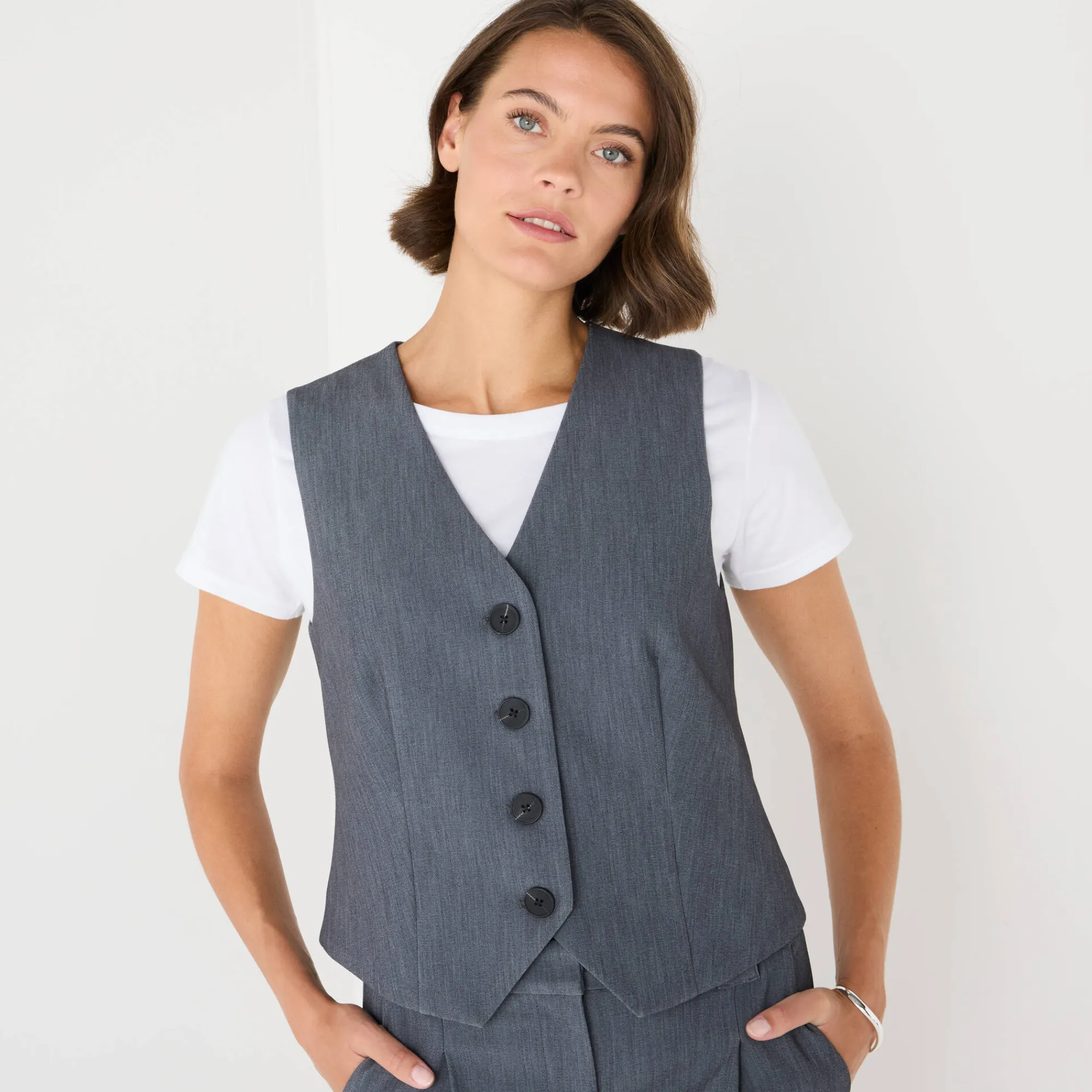 Jas En Mantel<Blancheporte Mouwloos vest, effen chiné grijs