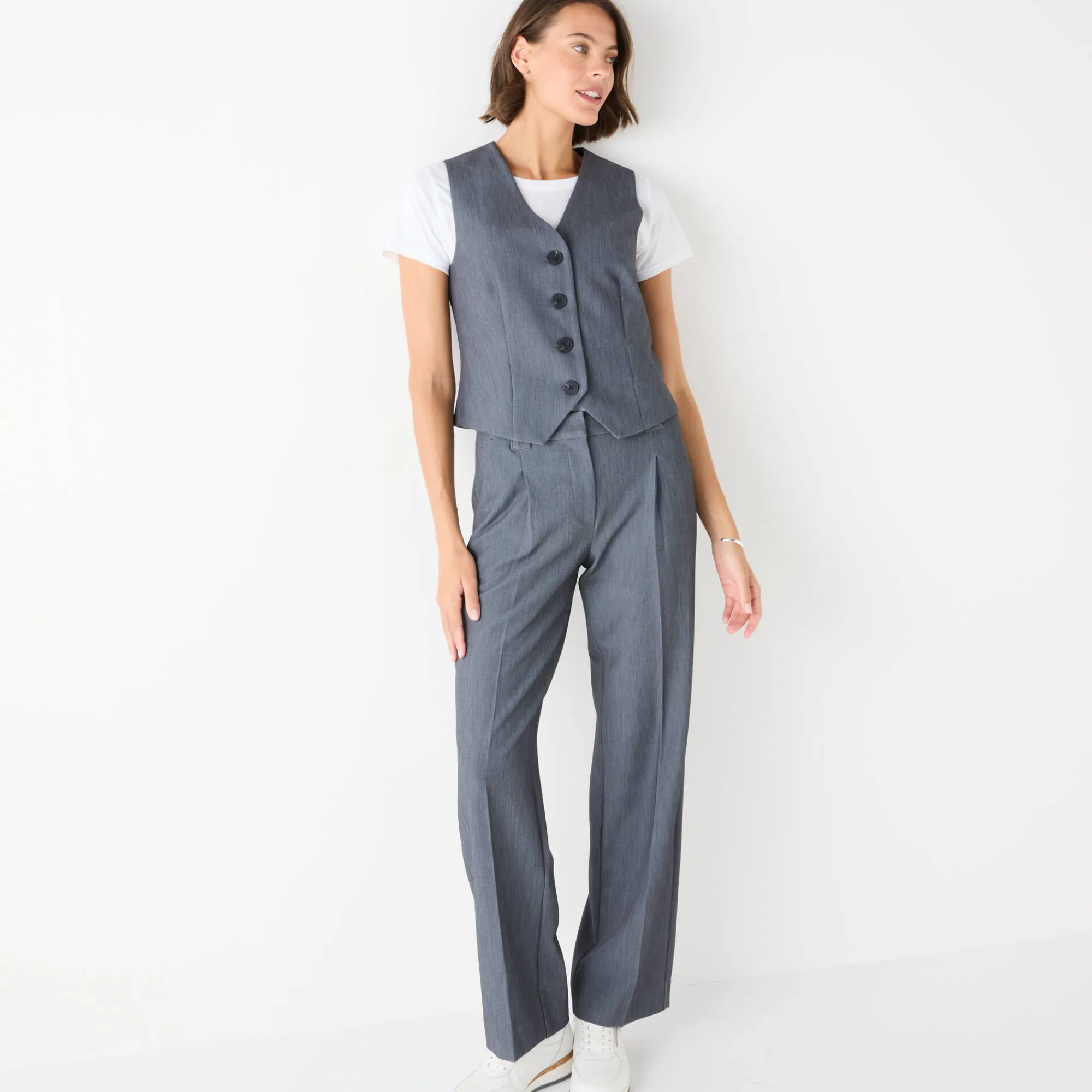 Jas En Mantel<Blancheporte Mouwloos vest, effen chiné grijs