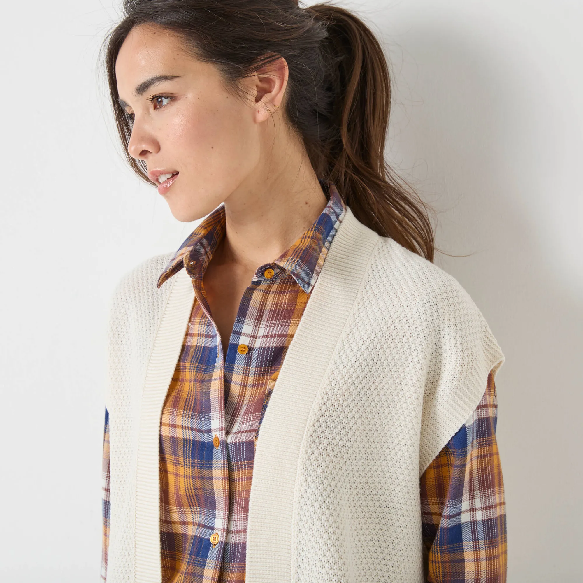 Trui En Vest<Blancheporte Mouwloos vest, fantasietricot ecru