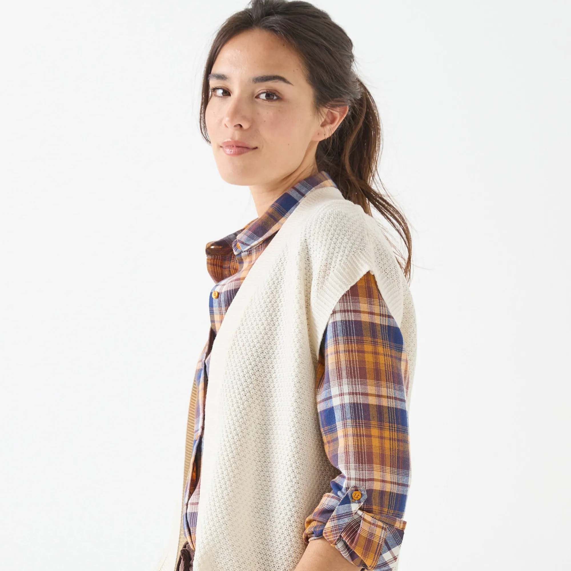 Trui En Vest<Blancheporte Mouwloos vest, fantasietricot ecru