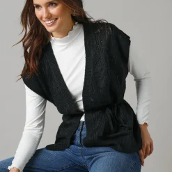 Trui En Vest<Lora Zellini Mouwloos vest, fantasietricot zwart