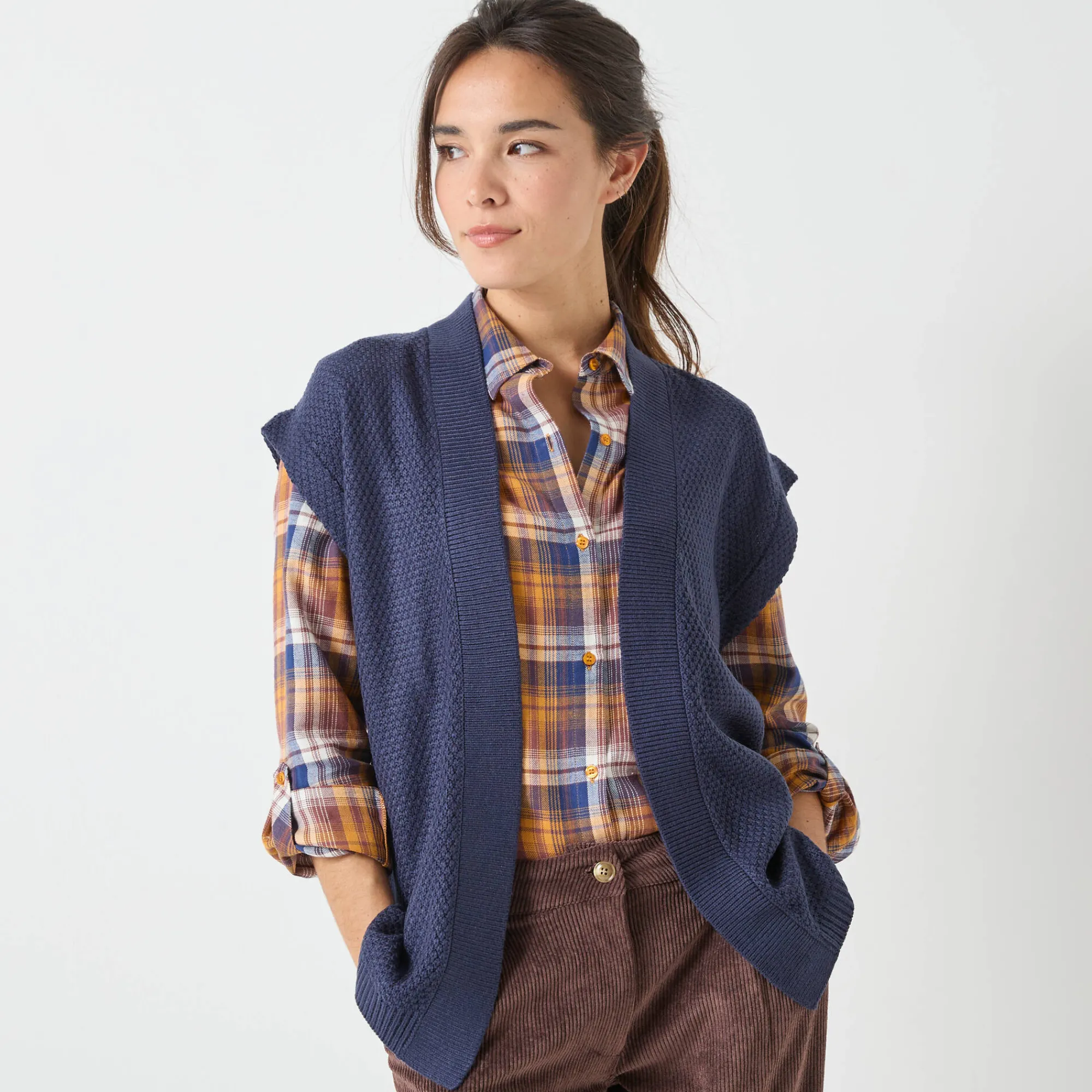 Trui En Vest<Blancheporte Mouwloos vest, fantasietricot marine