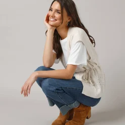 Trui En Vest<Lora Zellini Mouwloos vest, fantasietricot ecru