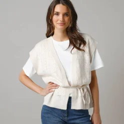 Trui En Vest<Lora Zellini Mouwloos vest, fantasietricot ecru