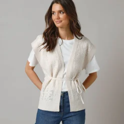 Trui En Vest<Lora Zellini Mouwloos vest, fantasietricot ecru