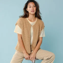 Trui En Vest<Blancheporte Mouwloos vest in harig tricot, kleine lengtes beige