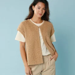 Trui En Vest<Blancheporte Mouwloos vest in harig tricot, kleine lengtes beige