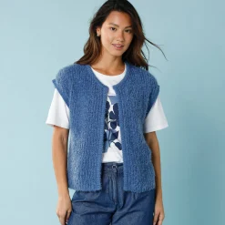 Trui En Vest<Blancheporte Mouwloos vest in harig tricot, kleine lengtes grijsblauw
