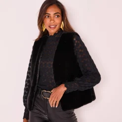 Feestoutfits Dames|Jas En Mantel<Blancheporte Mouwloos vest in imitatiebont zwart