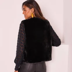 Feestoutfits Dames|Jas En Mantel<Blancheporte Mouwloos vest in imitatiebont zwart