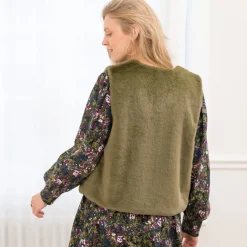 Jas En Mantel<Blancheporte Mouwloos vest in imitatiebont olijfgroen