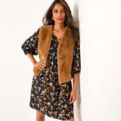 Jas En Mantel<Blancheporte Mouwloos vest in imitatiebont bronskleur